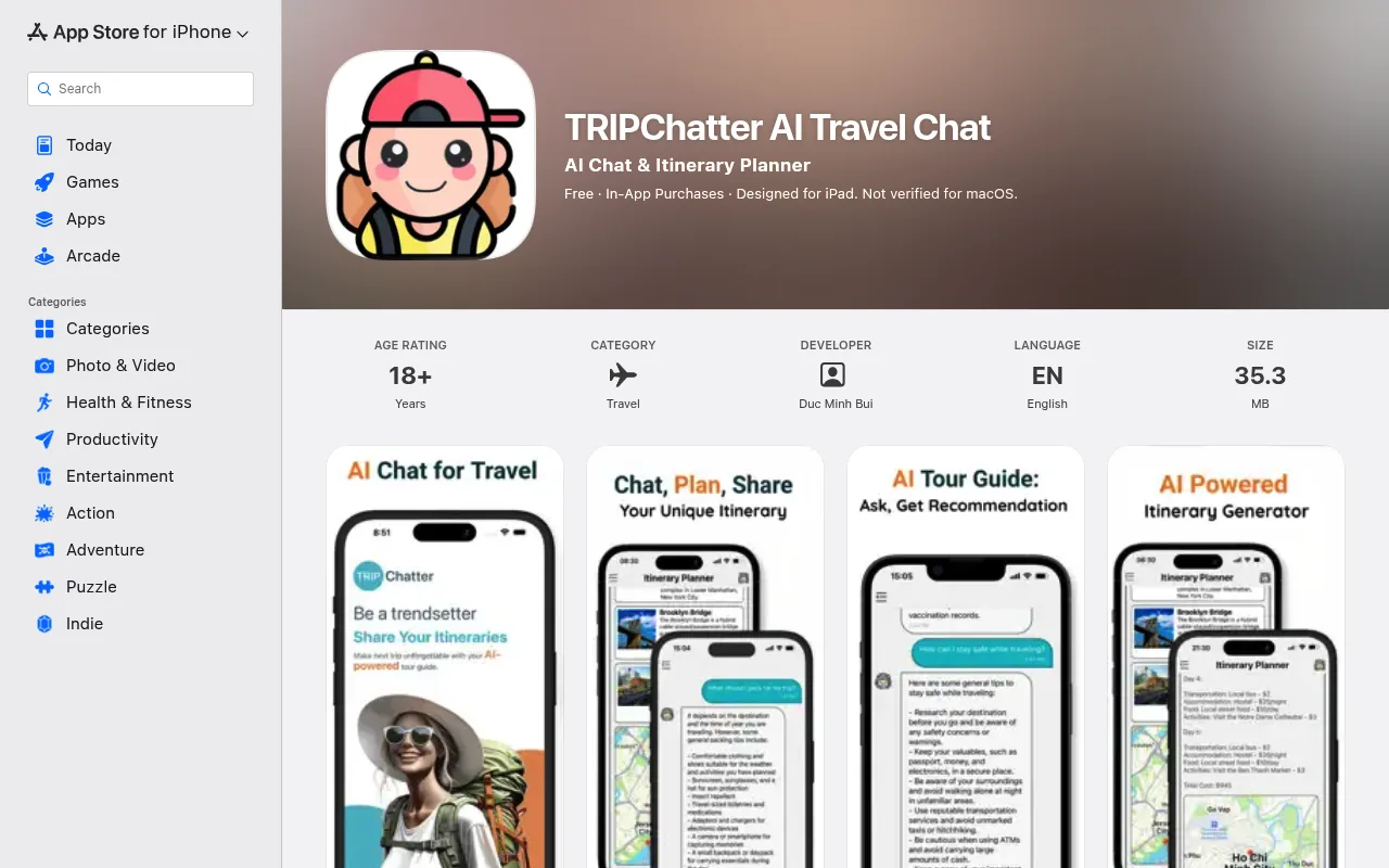 Náhled nástroje AI Chat Travel Assistant