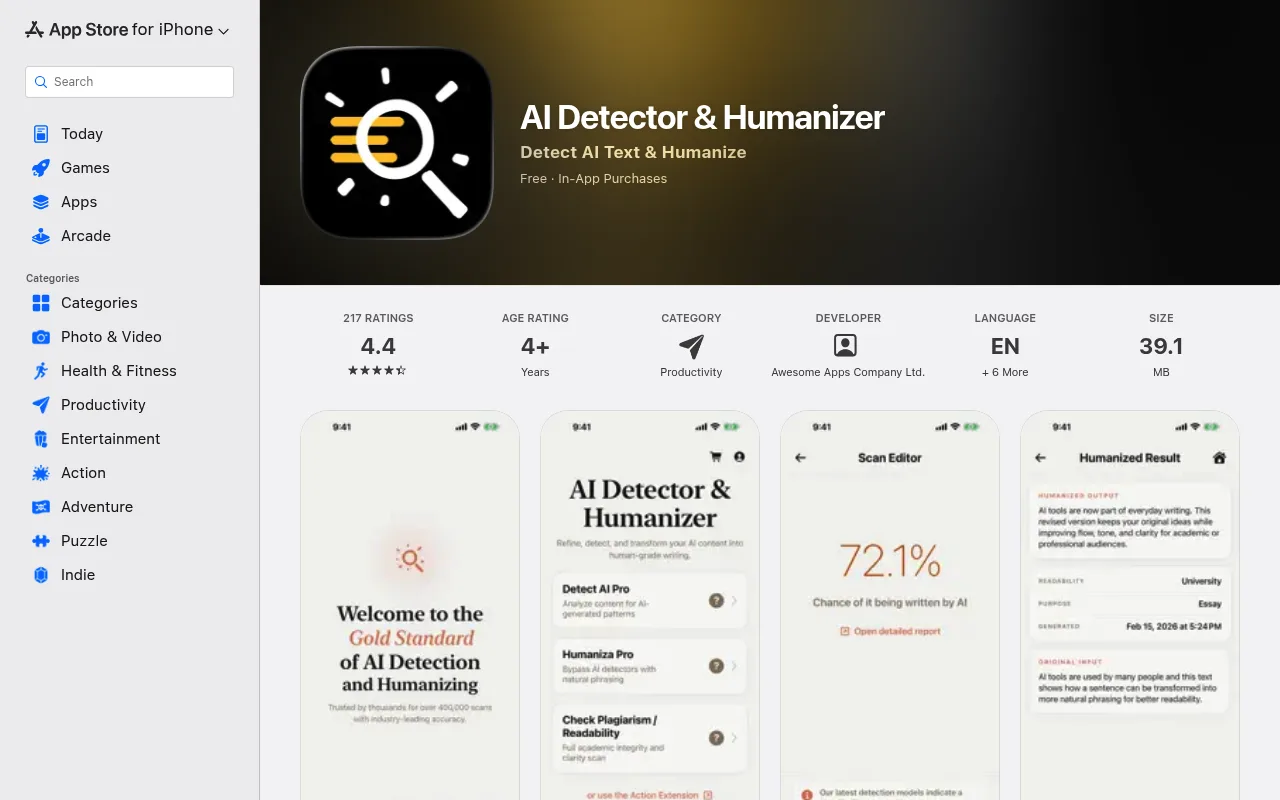 Náhled nástroje AI Detector - Text Validator