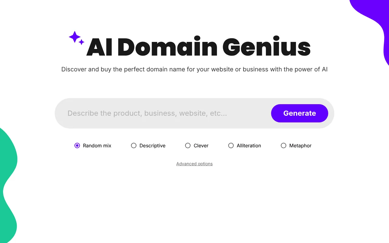 Náhled nástroje AI Domain Genius