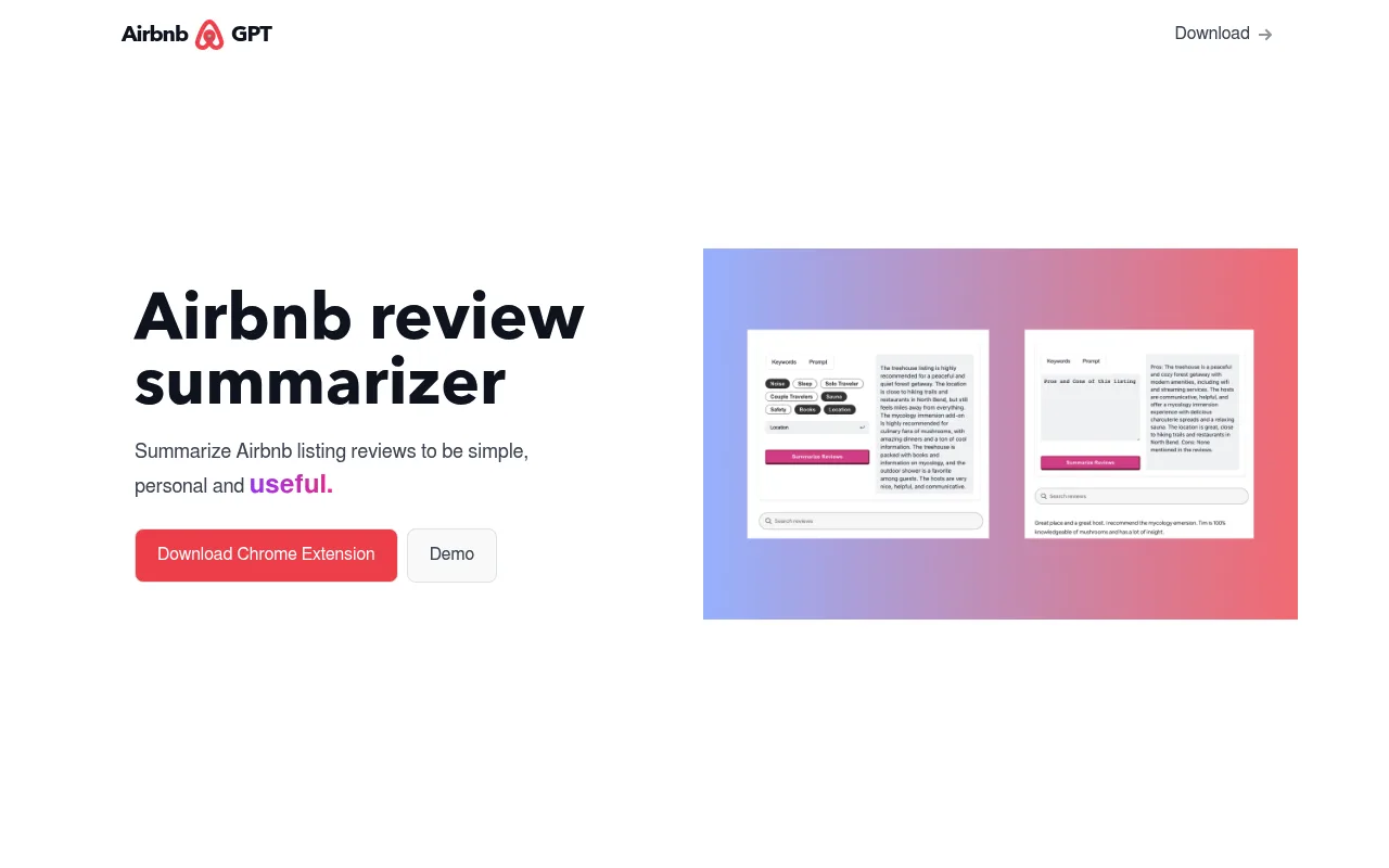 Náhled nástroje Airbnb Review Summarizer