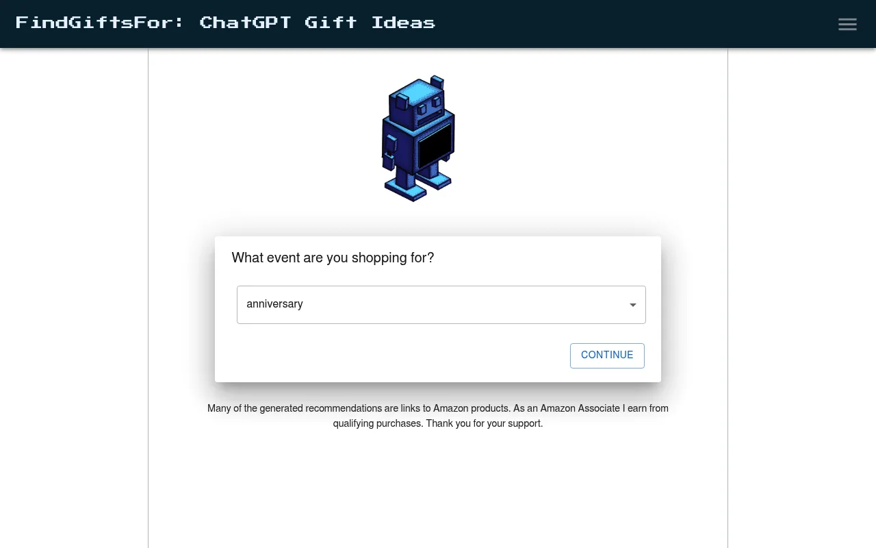 Náhled nástroje FindGiftsFor