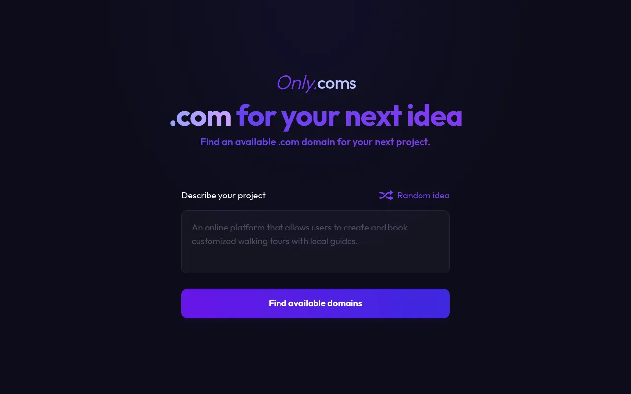 Náhled nástroje Onlycoms.com