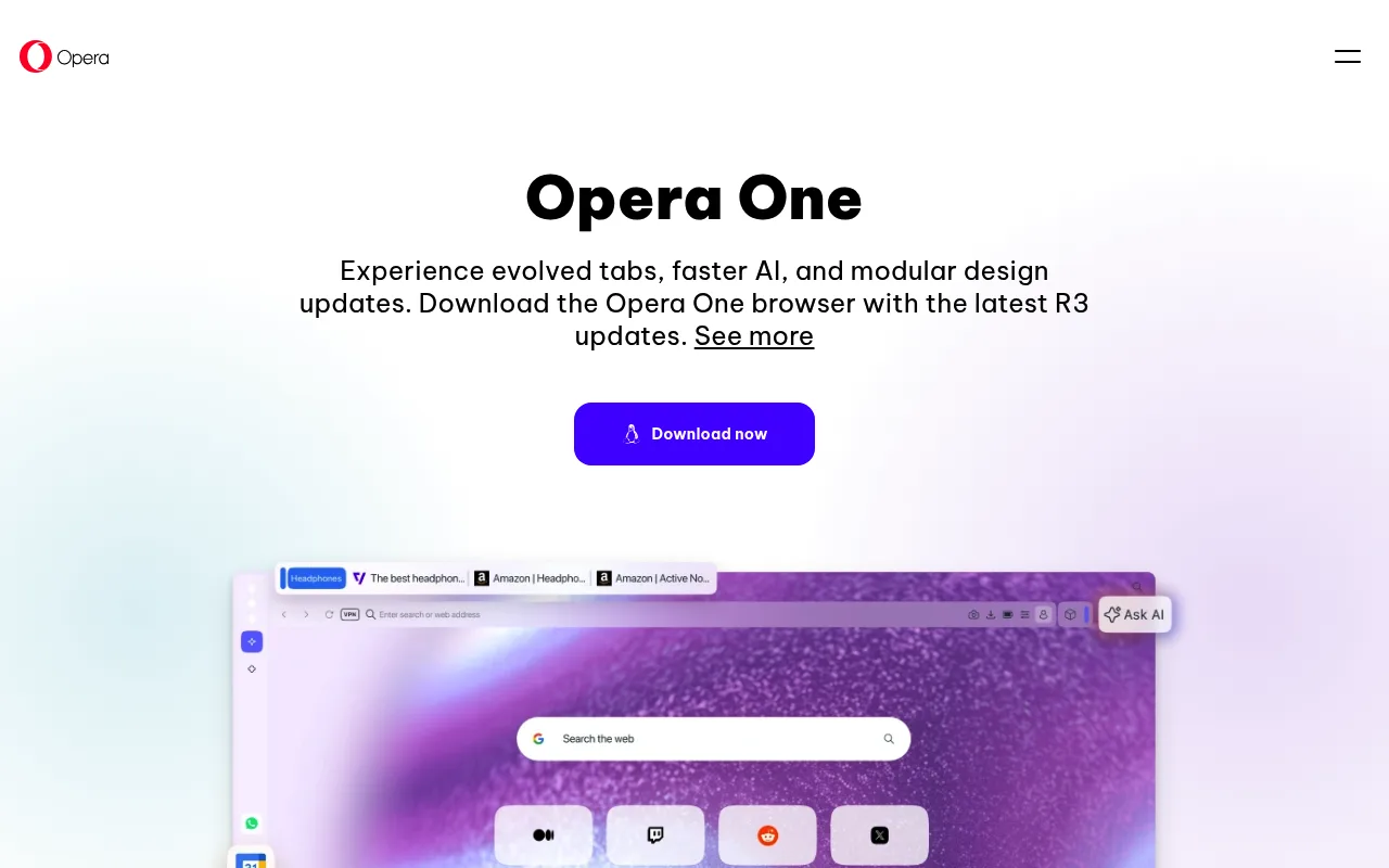 Náhled nástroje Opera One Browser