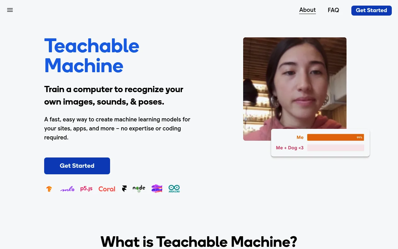 Náhled nástroje Teachable Machine